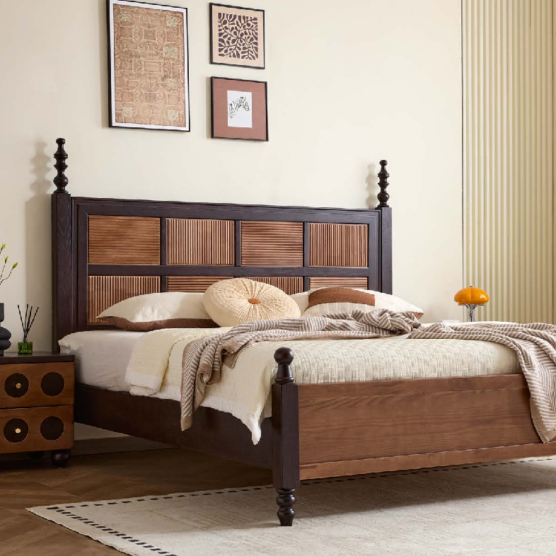 锦云星8928硬#法式中古风复古欧式主卧室木床1.8米x2米工厂直销