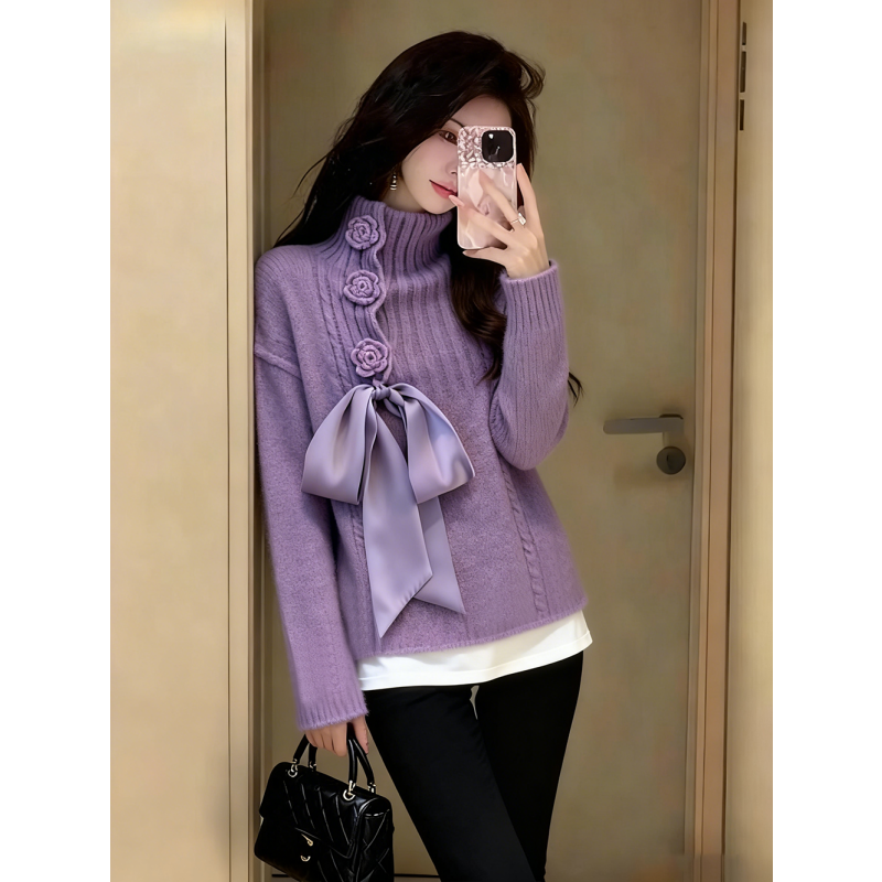 超好看独特漂亮韩系冬装紫色针织毛衣高级感绝美内搭chic别致上衣