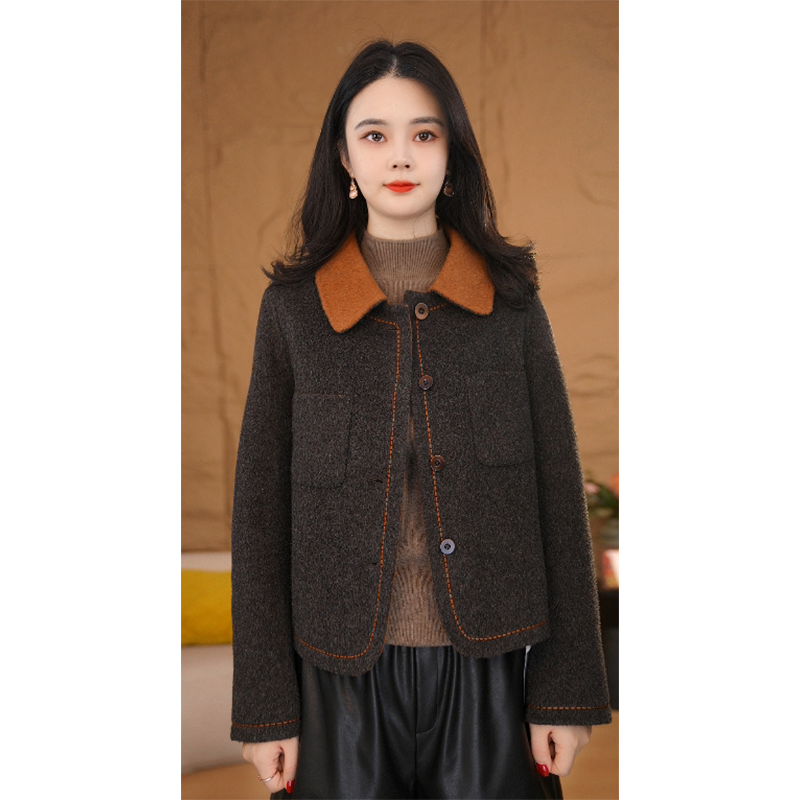 【南桥甄选】纯澳毛100%双面毛呢大衣新款时尚气质8584020B琥珀棕