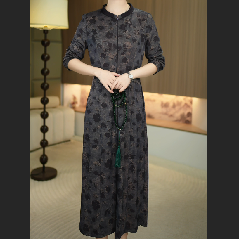 【暖晴川】秋季新款新款新中式假两件中长款气质连衣裙