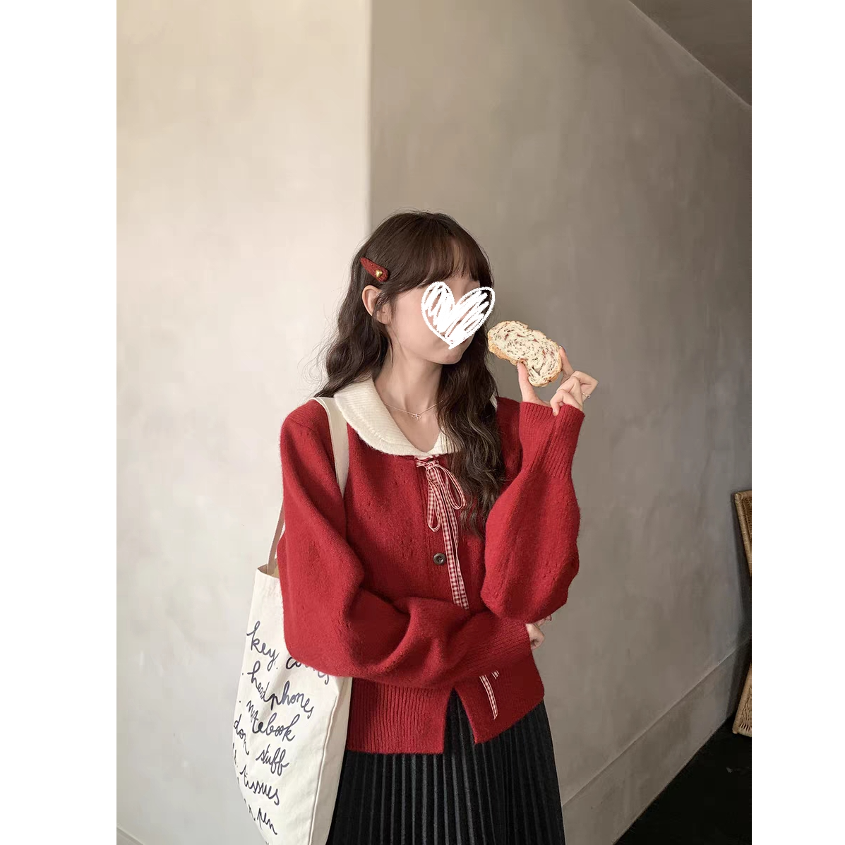 冬季韩系复古系带少女感毛衣女开衫外穿打底针织衫上衣#Y3656