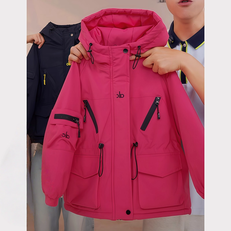 女童加绒冲锋衣外套秋冬2025新款加厚中长款一体绒工装派克服棉服