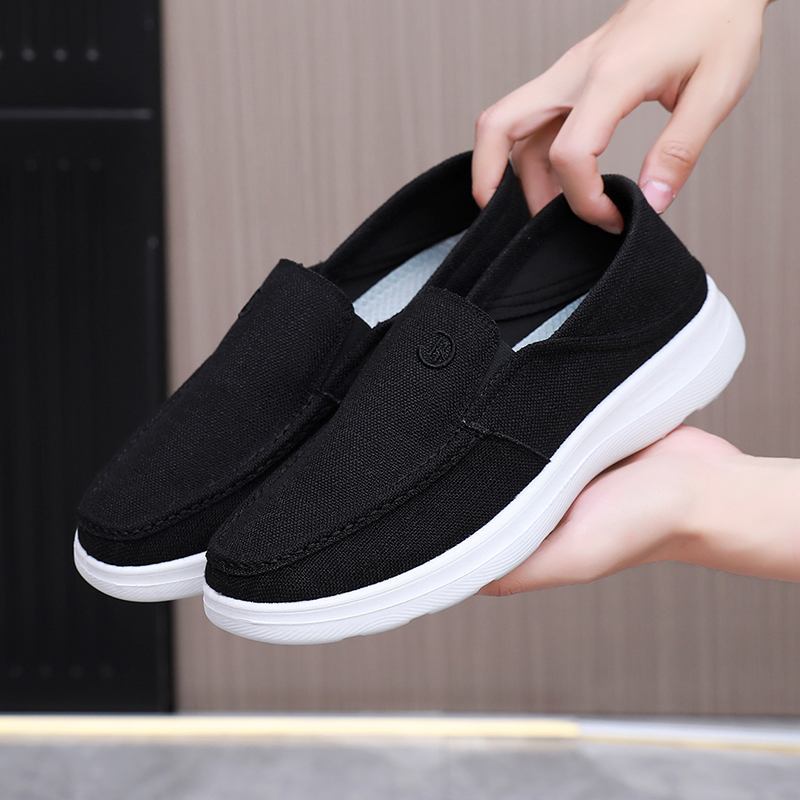 2025新款老北京布鞋男鞋平底透气夏季一脚蹬亚麻休闲鞋爸爸鞋软底