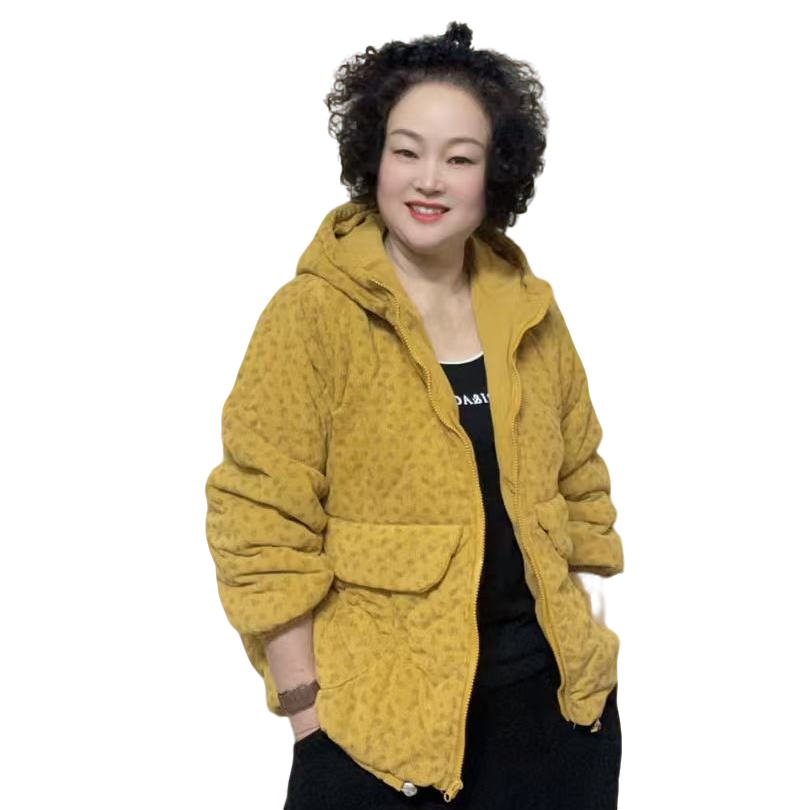秋冬新款连帽灯芯绒印花棉衣-664女款时尚女士保暖冬季潮流带帽
