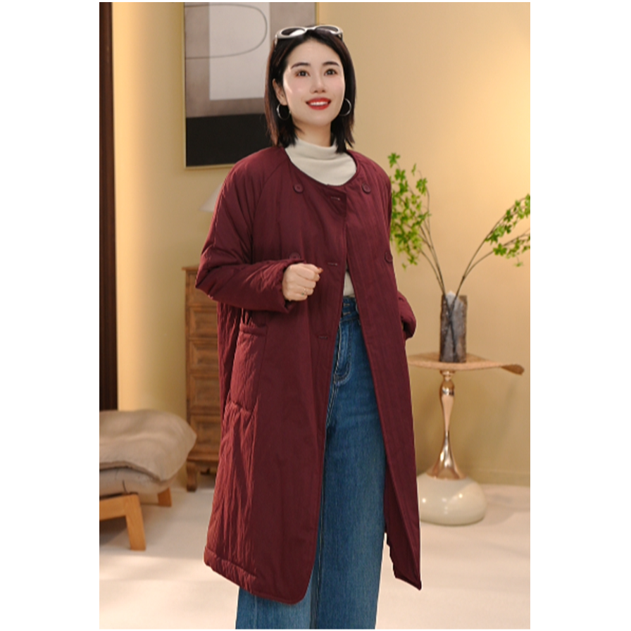 BEIJU 2025秋冬新款百搭休闲宽松显瘦直筒简约中长款棉服外套4071