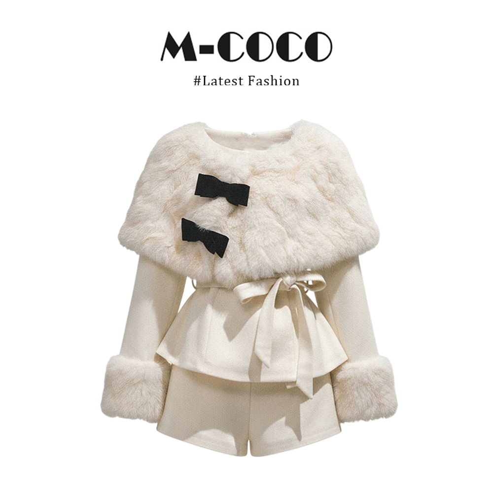 MARIE.COCO韩系纯欲巨好看圣诞轻奢奶白系秋冬外套斗篷短裤三件套