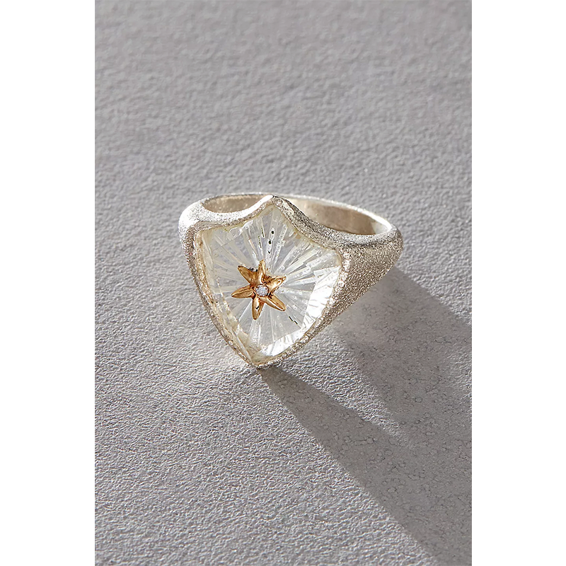 铜合金戒指 星芒秘境盾牌戒指未来感磨砂肌理高级小众设计感指环