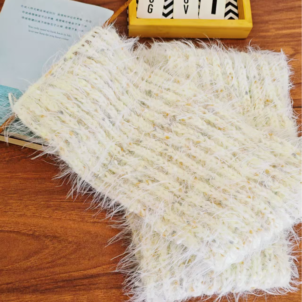 手工diy自制温暖长绒毛手混线围巾编织diy手工棒针神器送闺蜜女友