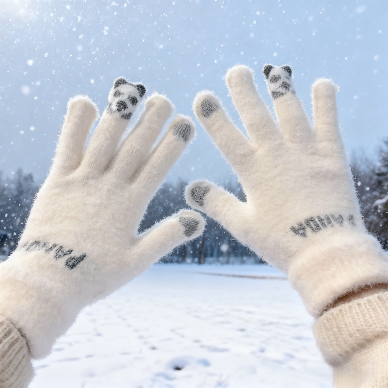 毛线手套女冬季可爱可触屏加绒加厚保暖骑行车五指冬天防寒棉手套