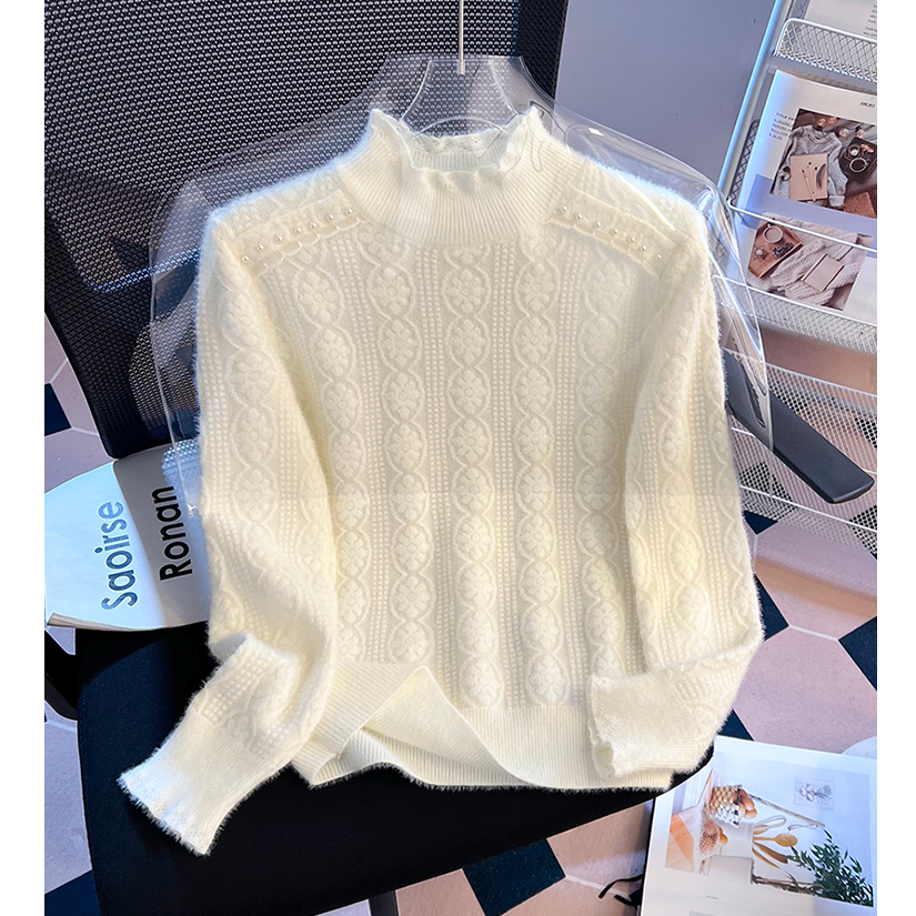 半高领蕾丝长袖针织衫毛衣女2025年冬季新款百搭打底衫上衣K2-27