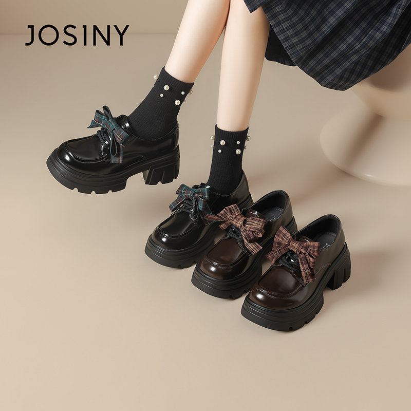 卓诗尼黑色乐福鞋2025秋季学院风圆头厚底牛津鞋阔腿裤必备鞋新款