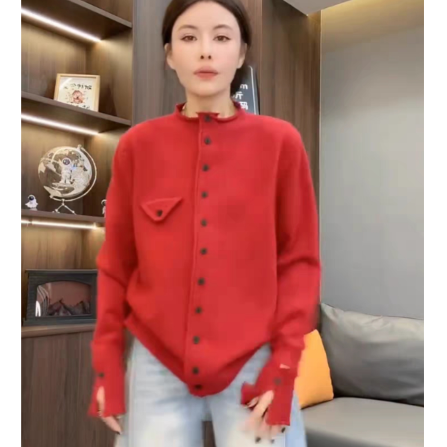 纯色百搭宽松软糯针织开衫女秋冬季新款洋气减龄毛衣外套女上衣潮