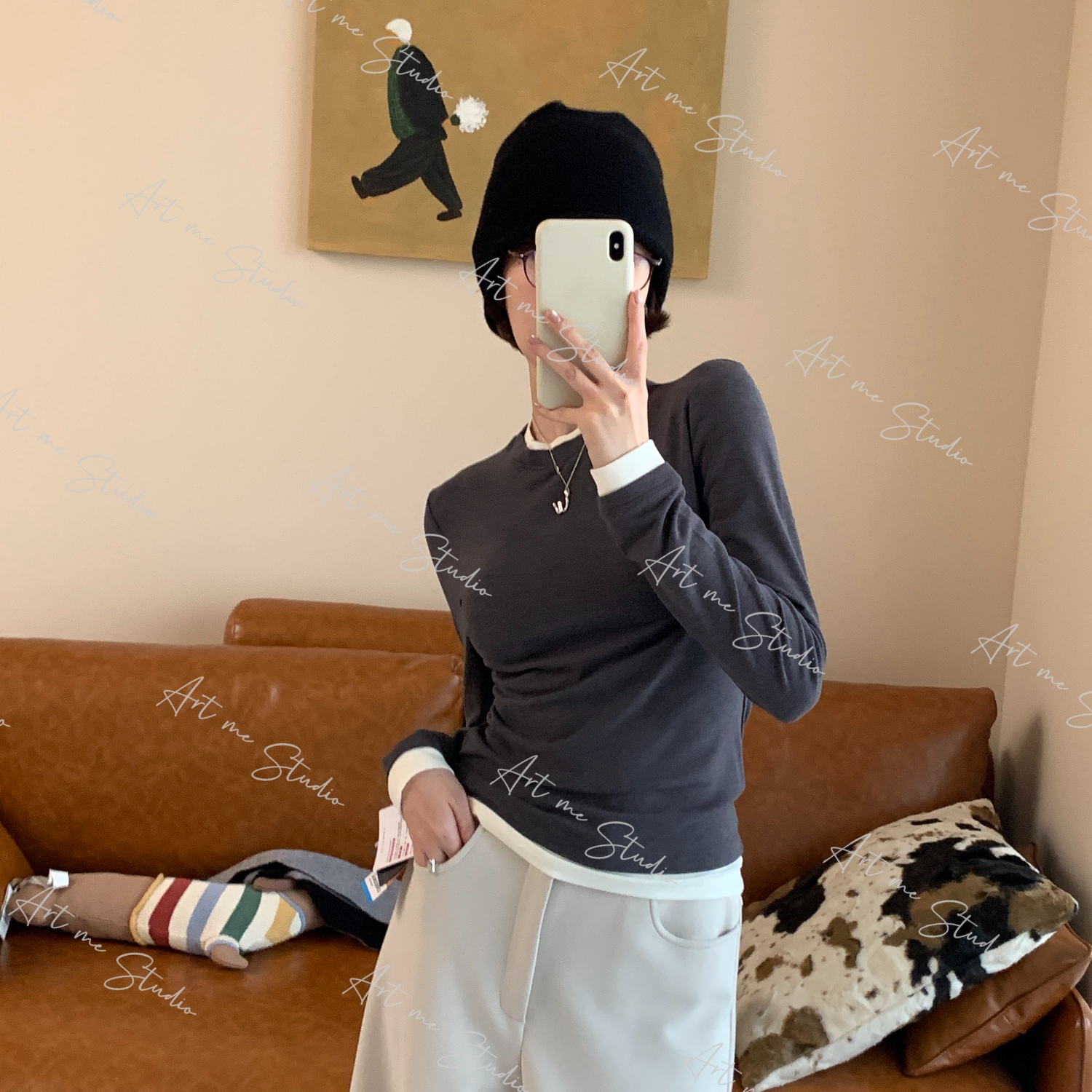 【ART ME】绸丽锁温假两件心机修身显瘦四色上衣w24671