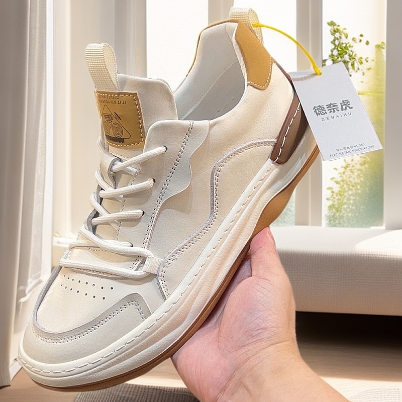 【德奈虎】头层牛皮小白鞋男士休闲板鞋春季新款真皮透气时尚2305
