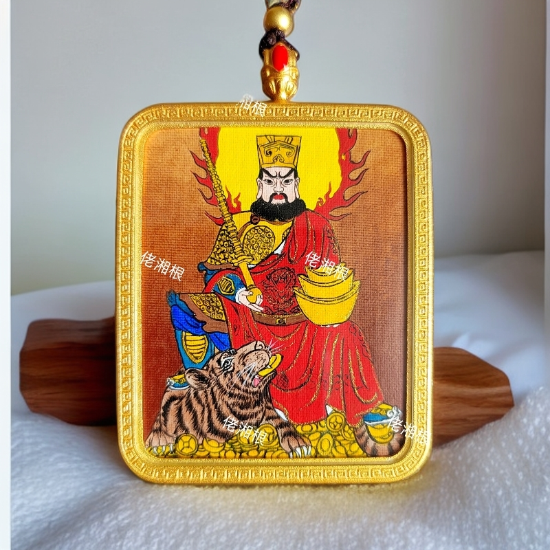 佬湘根赵公明唐卡吊坠双面复古挂坠纯手工毛衣链挂件脖子配饰定制