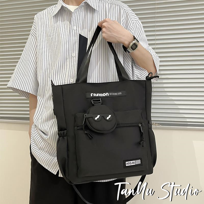 探屿手提袋学生拎书包补习袋斜挎包初中男款高中生书包补课包单肩