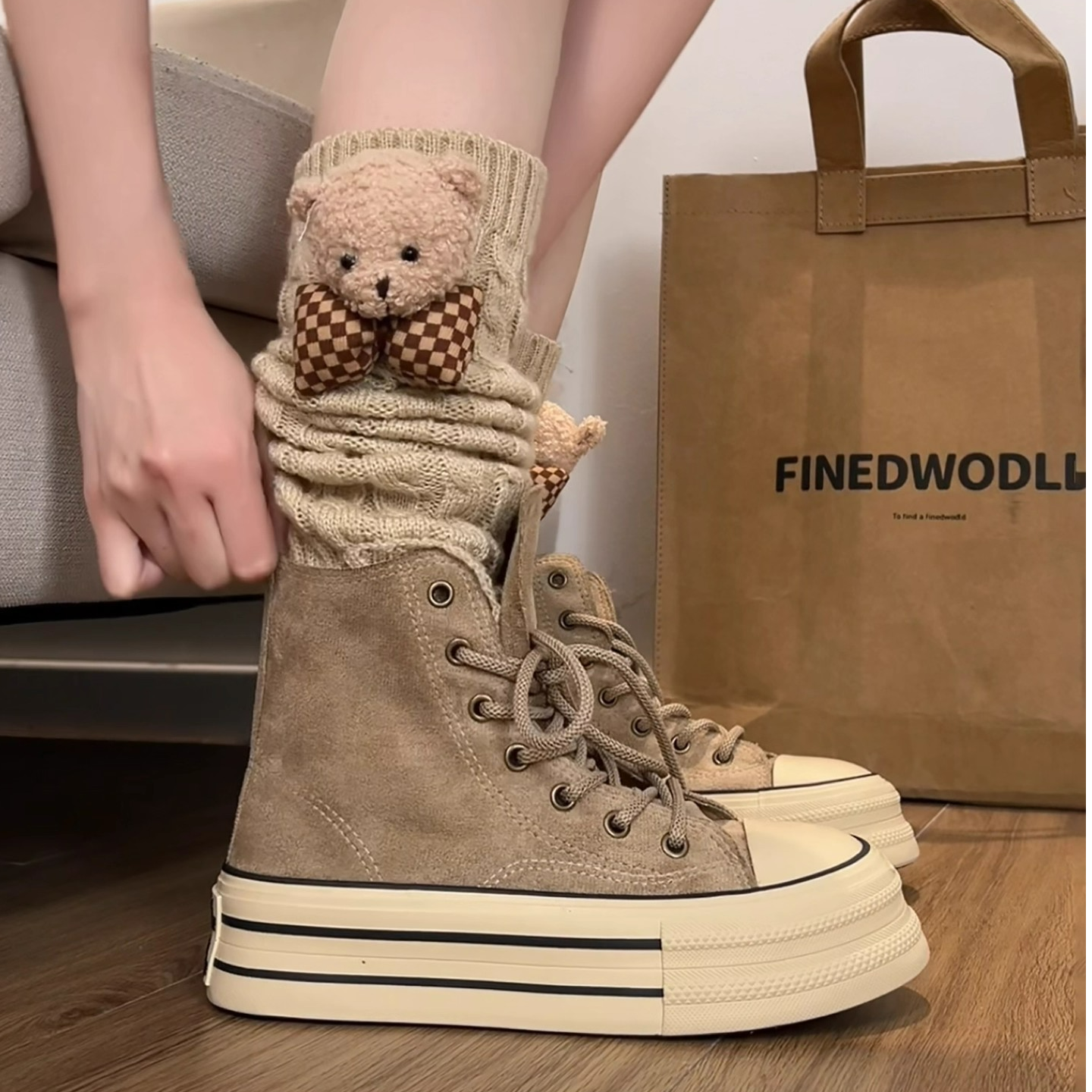 Moleubak复古经典厚底高帮帆布鞋女2025新款秋季增高百搭休闲板鞋