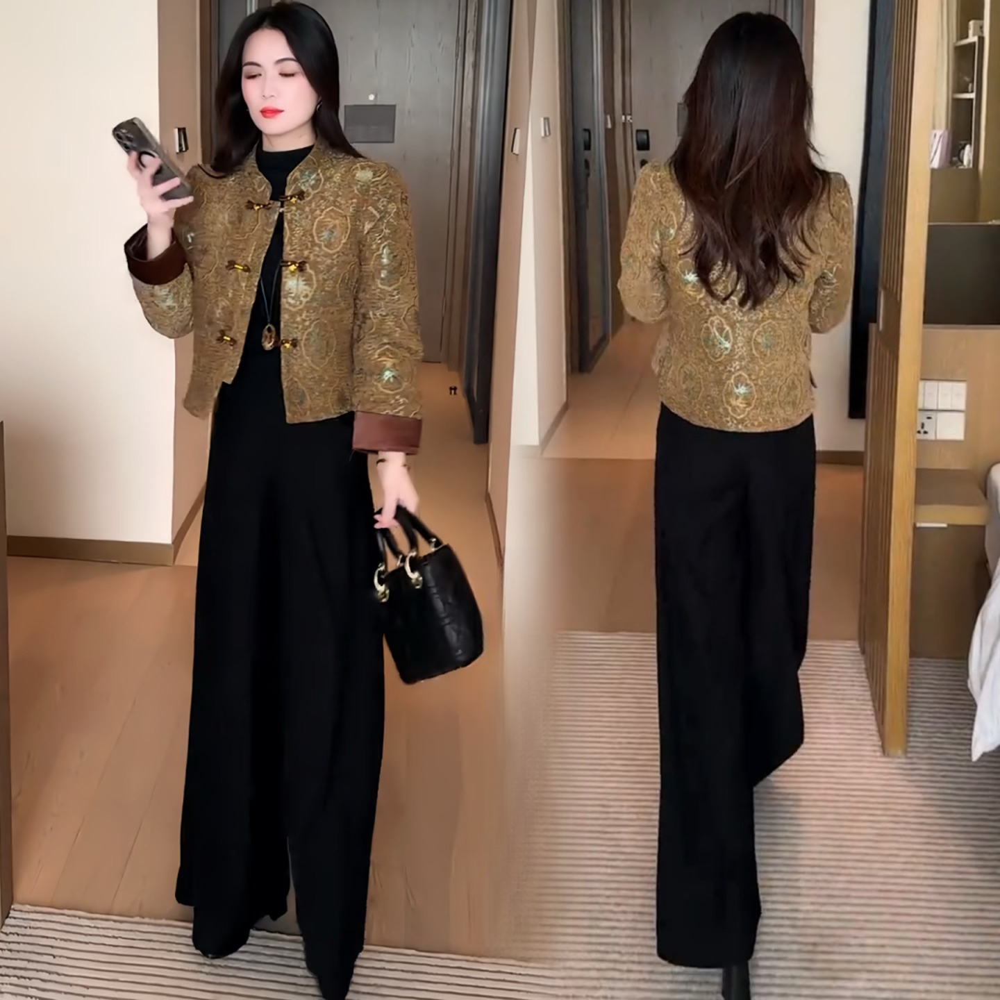 新中式时尚短款外套女士秋冬新款洋气国风夹棉上衣百搭休闲夹克衫