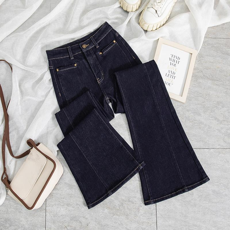 2025秋冬新款时尚通勤加绒微喇牛仔裤百搭休闲高腰显瘦垂感喇叭裤