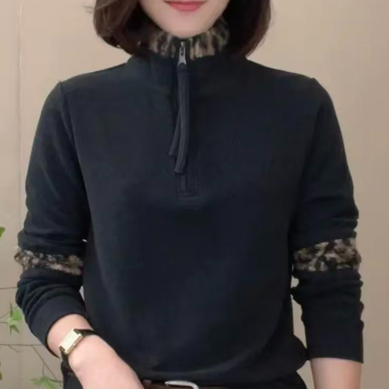 6390冬季保暖拼色休闲拉链卫衣女士百搭长袖小衫气质显瘦打底衫女