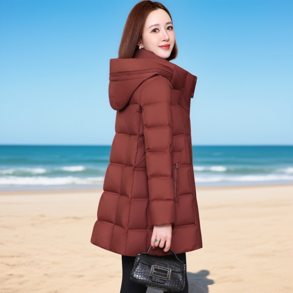 中长款轻薄羽绒服女2025年冬季新款宽松高端小个子时尚白鸭绒外套