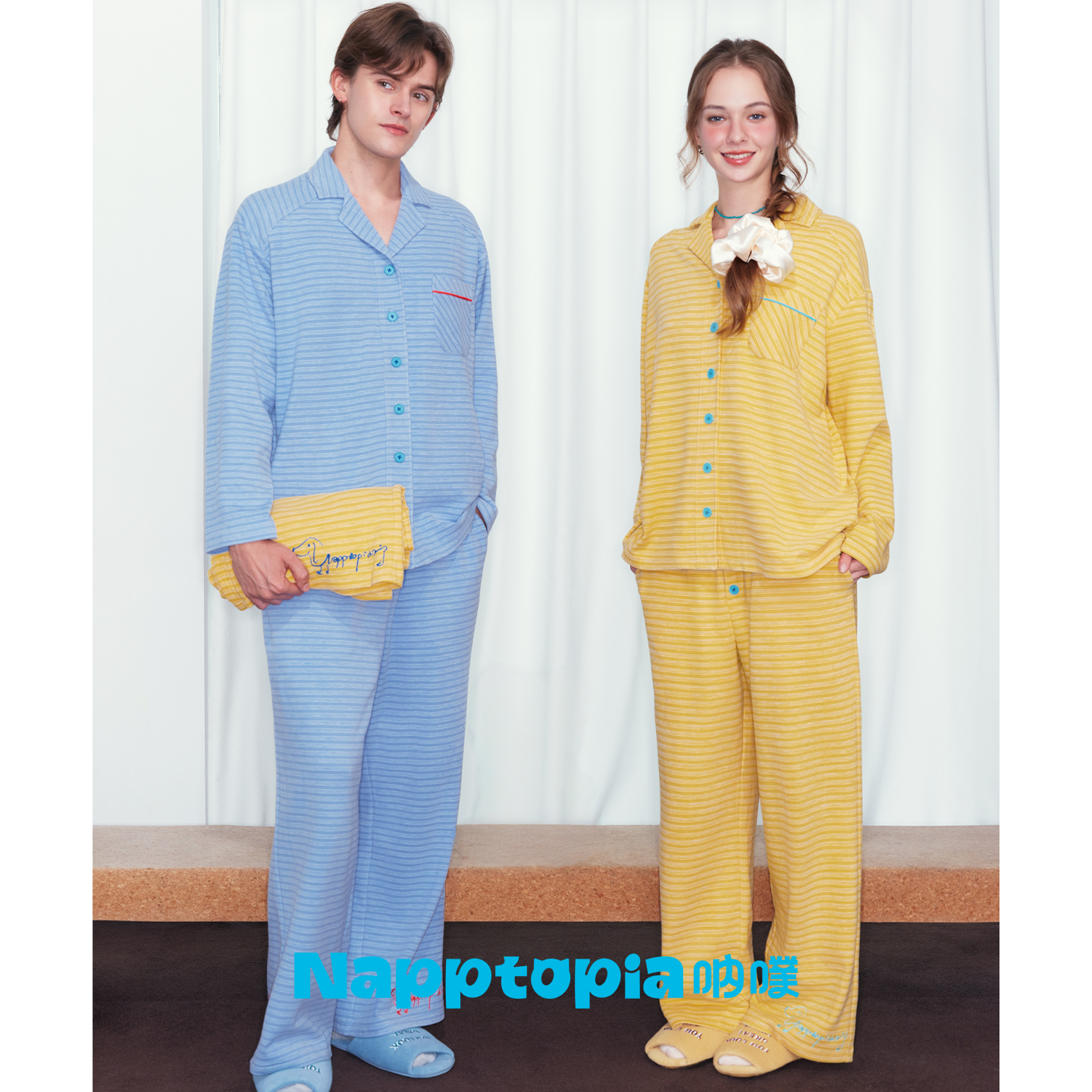 NAPPTOPIA呐噗【晴空暖阳】暖绒条纹情侣家居服人宠同款亲子装睡衣