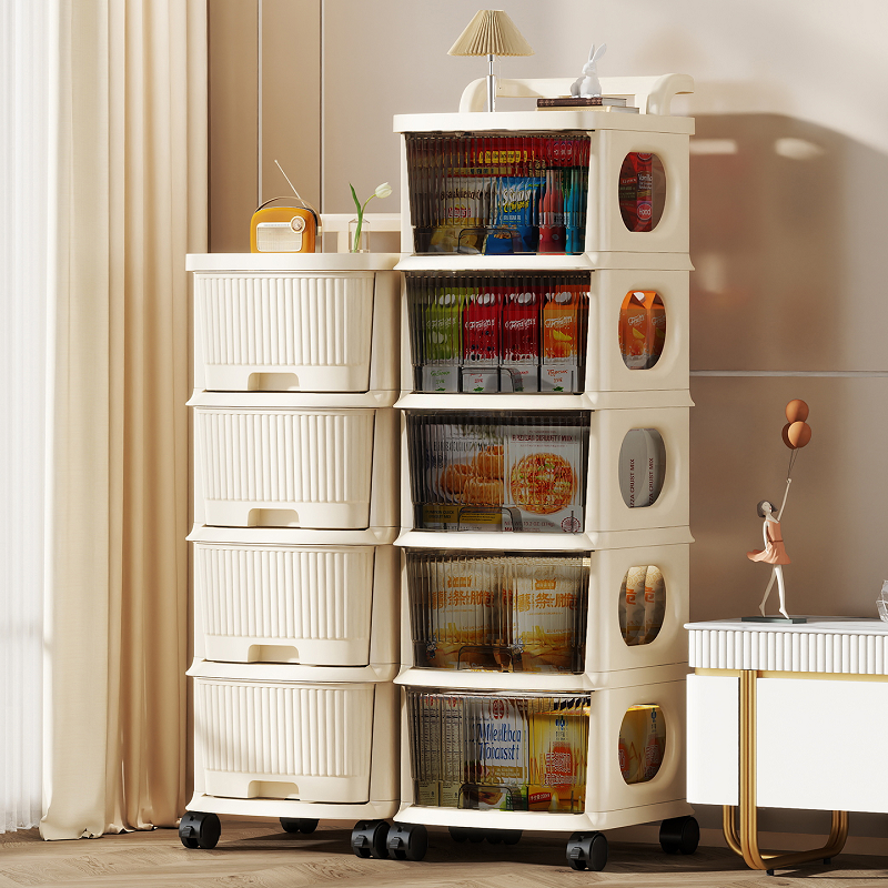 小推车置物架客厅塑料可移动杂物分层储物架子落地玩具零食收纳柜