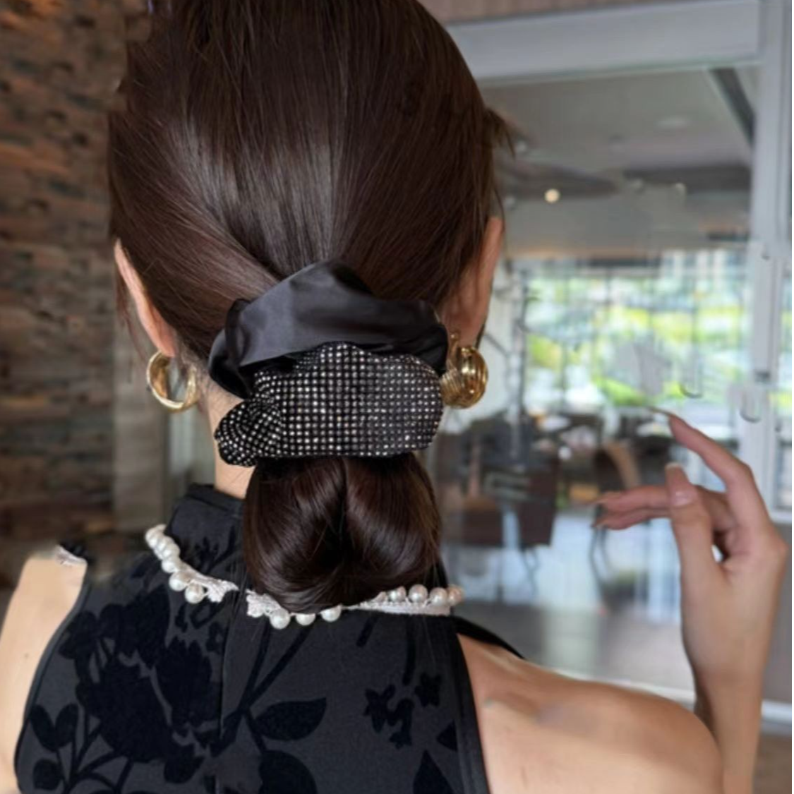 小香风网红闪钻发绳AB面镶钻高档皮筋头花扎头发耐用简约优雅发圈