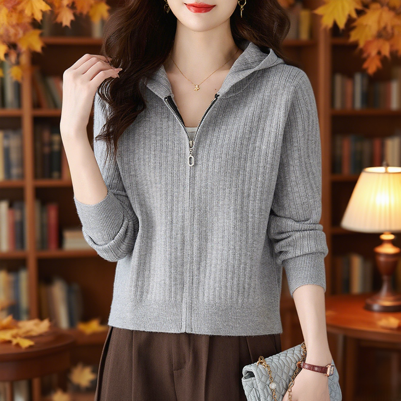 秋冬爆款新款羊毛针织开衫外套时尚连帽外套百搭上衣女专柜正品