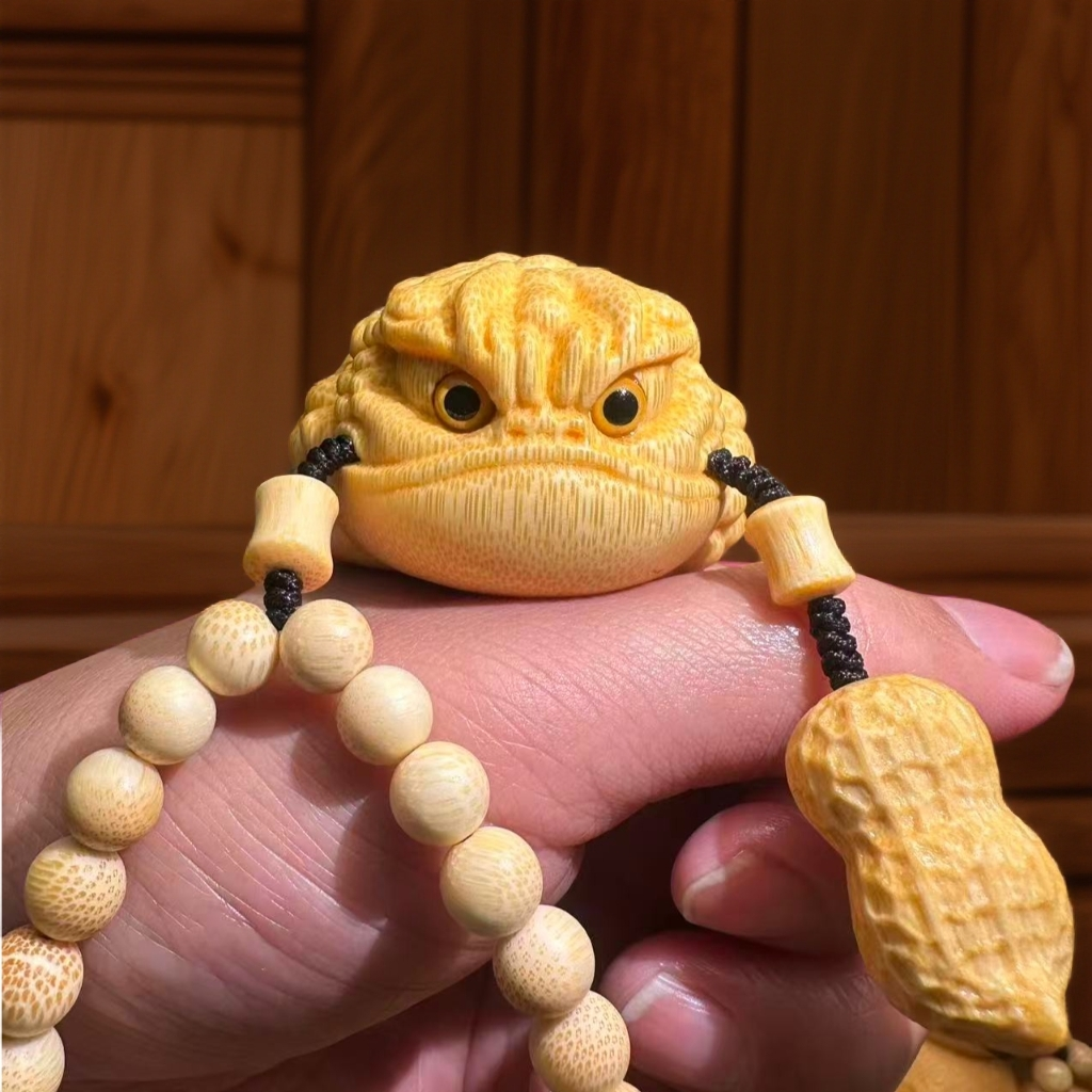高货精雕5.5+《恶霸金蟾》龙血金丝竹实心竹雕刻金蟾手把件下单送油