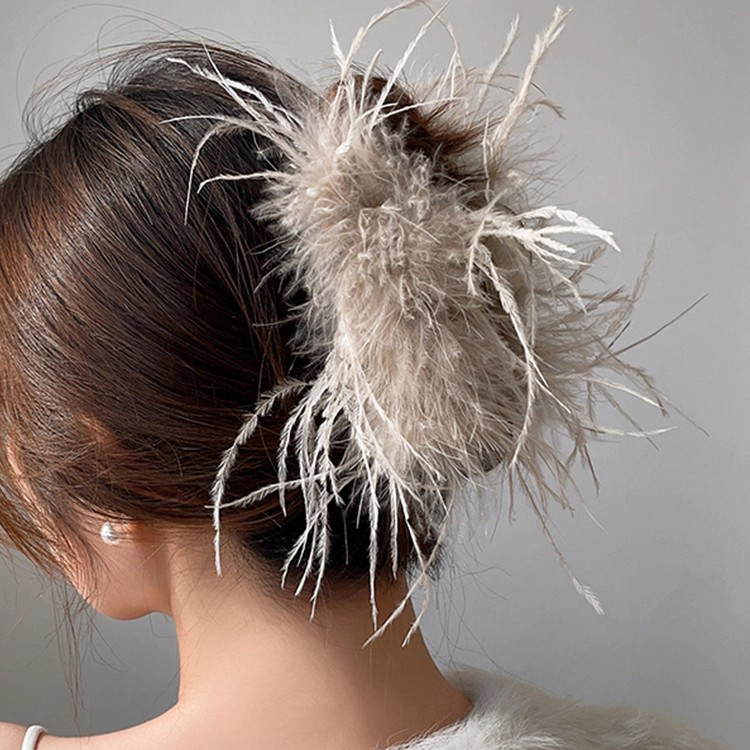 纯欲羽毛抓夹ins风网红发夹超仙高级感夹子发卡毛毛鲨鱼夹发饰