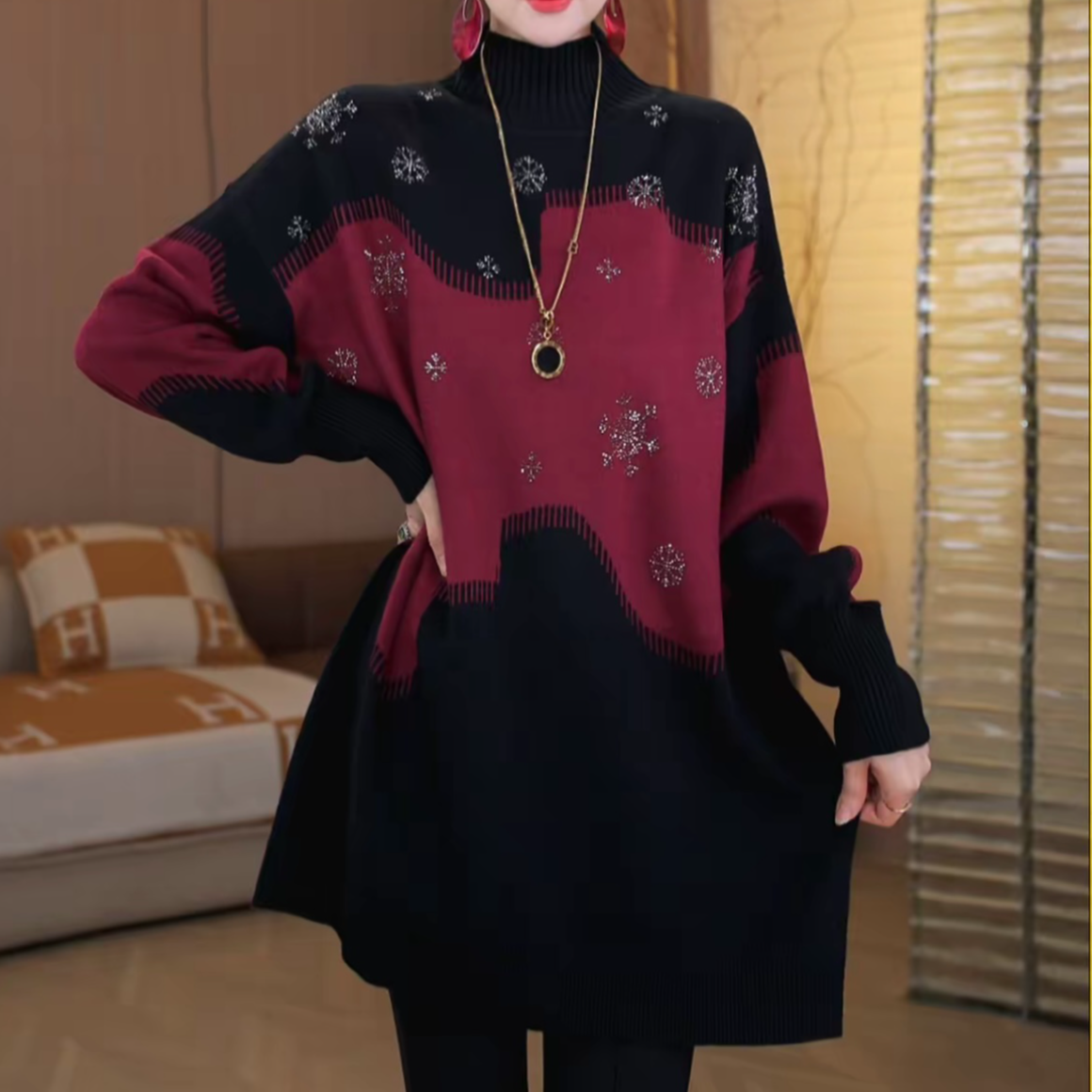 冬季时尚宽松高档遮肚百搭减龄高档中长款妈妈保暖针织毛衣大版衫