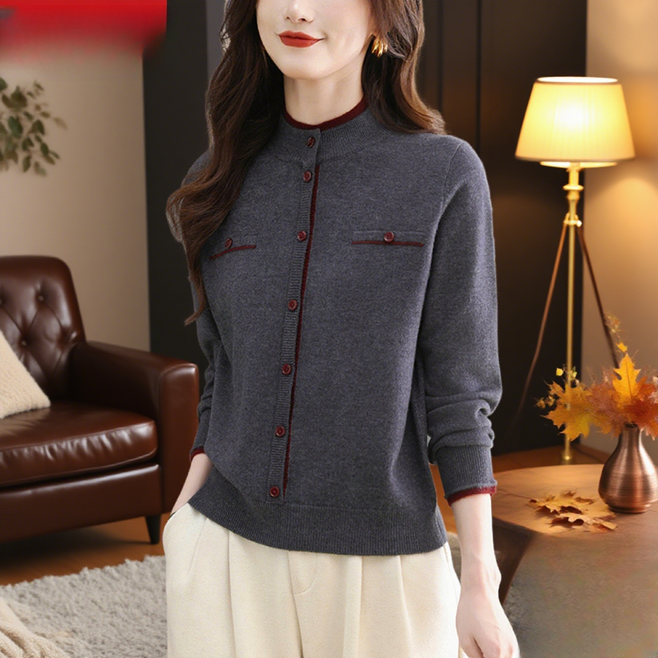 重磅爆款立领针织打底衫女羊毛衫秋冬新款假两件洋气妈妈毛衣