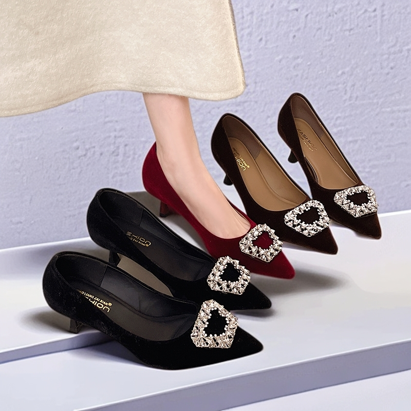 女时尚性感尖头做旧常规细跟高跟鞋秋季跟鞋春秋气质春季浅口百搭