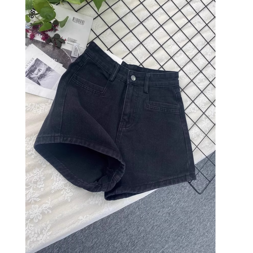 梨形身材黑色牛仔短裤女夏季薄款大码胖mm高腰显瘦a字阔腿热裤