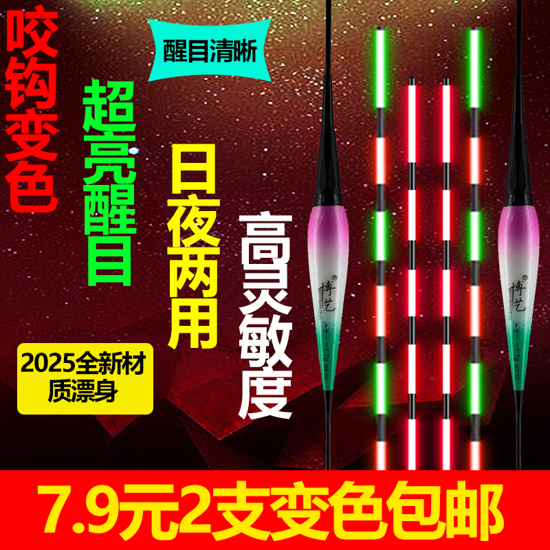 咬钩变色夜光漂高灵敏夜光日夜两用鱼漂醒目超亮电子浮漂鲫鲤鱼漂