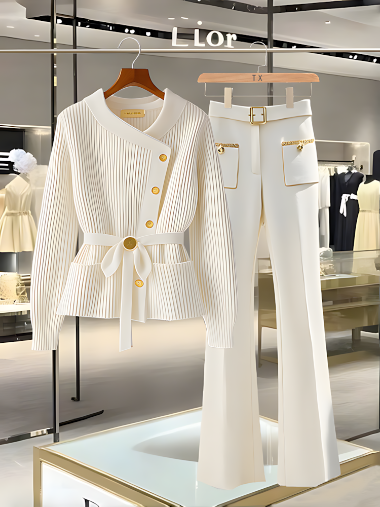 女装秋款爆款2025新款长袖针织衫休闲直筒裤用纯欲慵懒风洋气套装