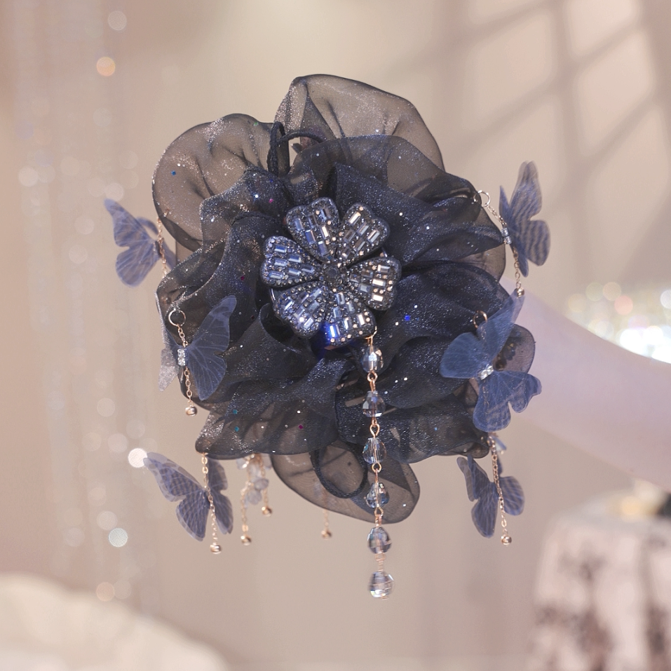 【泡泡蝴蝶】时尚薄纱流苏蝴蝶发夹高级感显发量鲨鱼夹发夹3193