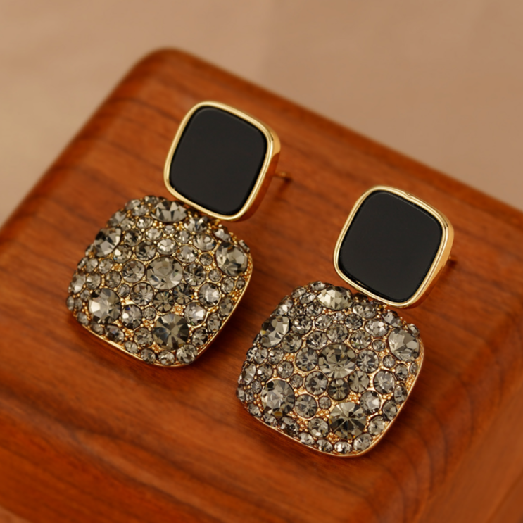 【KEFAN珂梵】气质轻奢时尚百搭耳饰黑色金属耳饰精致锆石耳钉