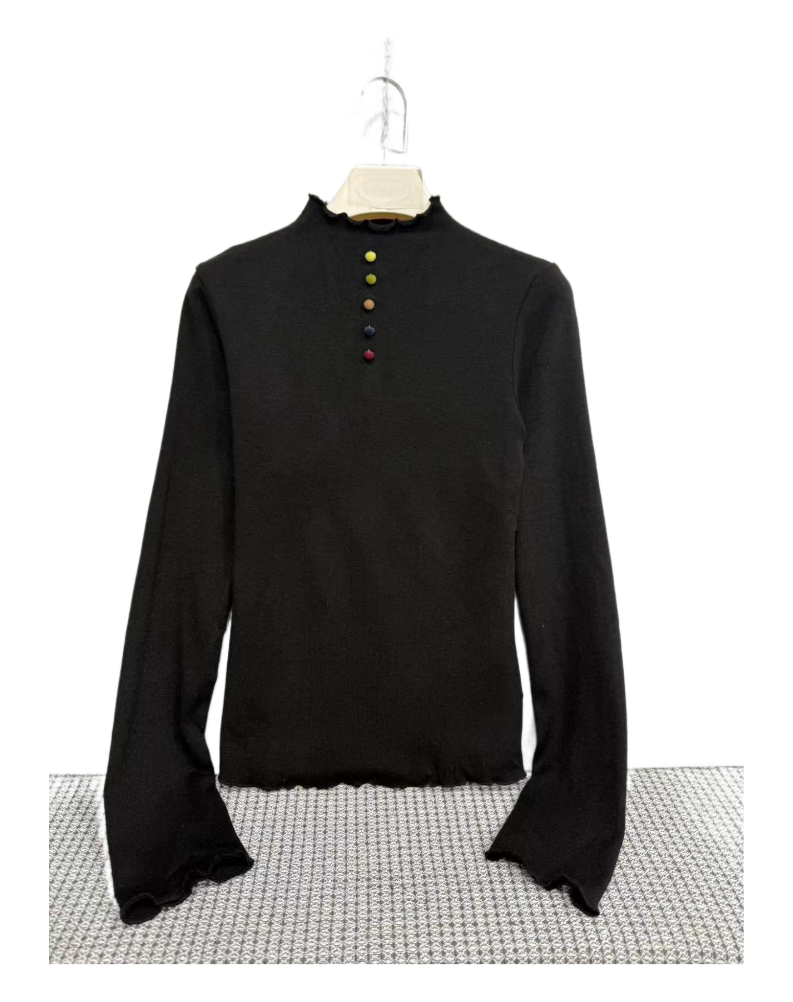 C  3811  彩色小球装饰  优雅  纯色  简约  休闲  毛针织衫