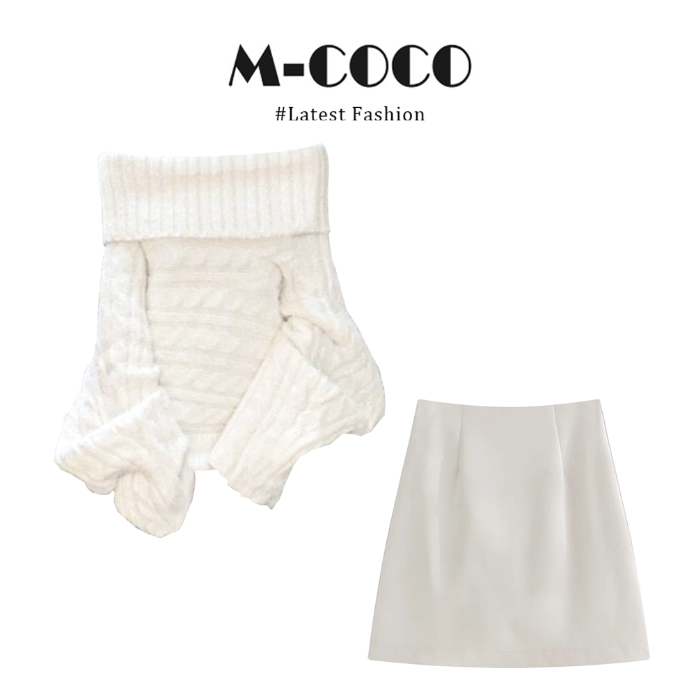 MARIE.COCO一字肩露肩浣熊绒麻花毛衣高级感外穿针织衫短裙套装女