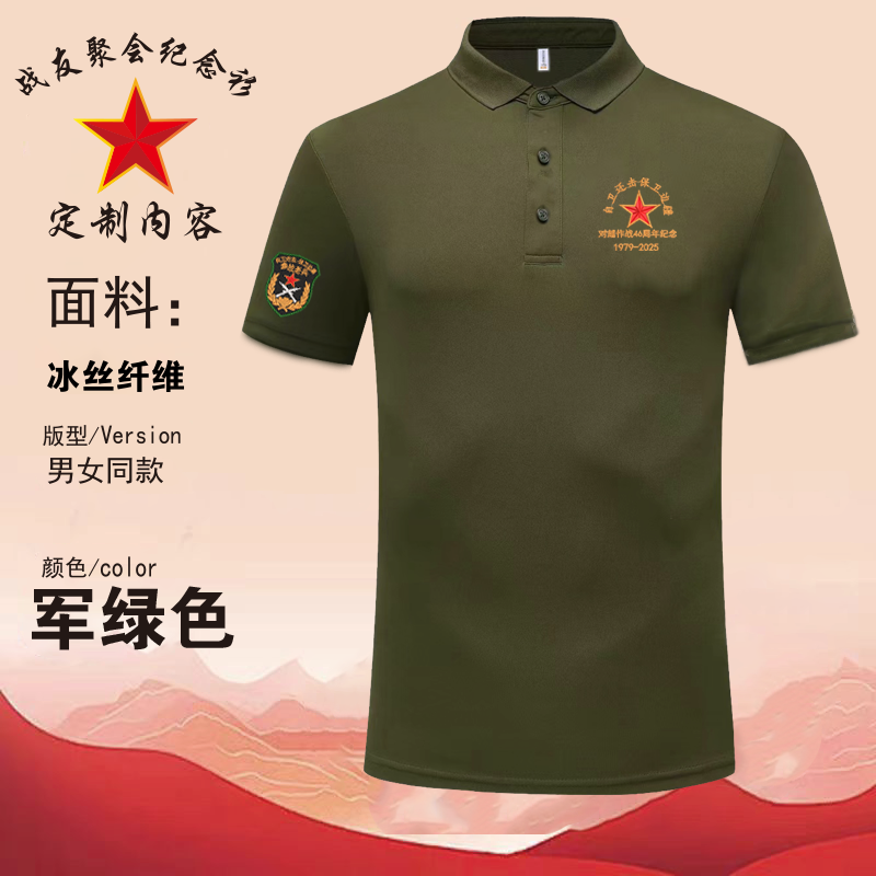 战友纪念短袖八一聚会衫参战老兵男大码透气留念服印字定制LOGO