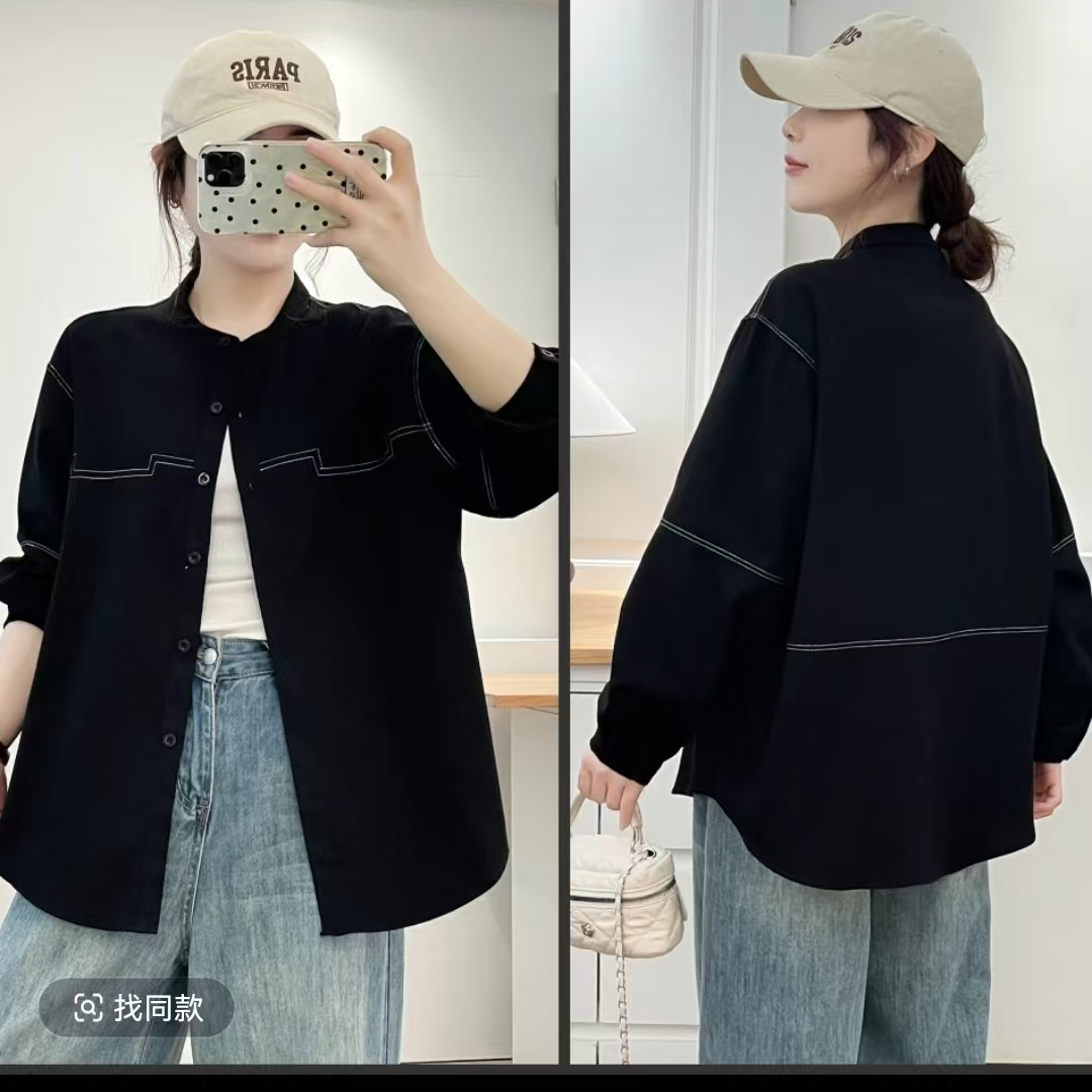 新款显瘦大码春秋时尚百搭休闲气质设计感宽松衬衫外套长袖683