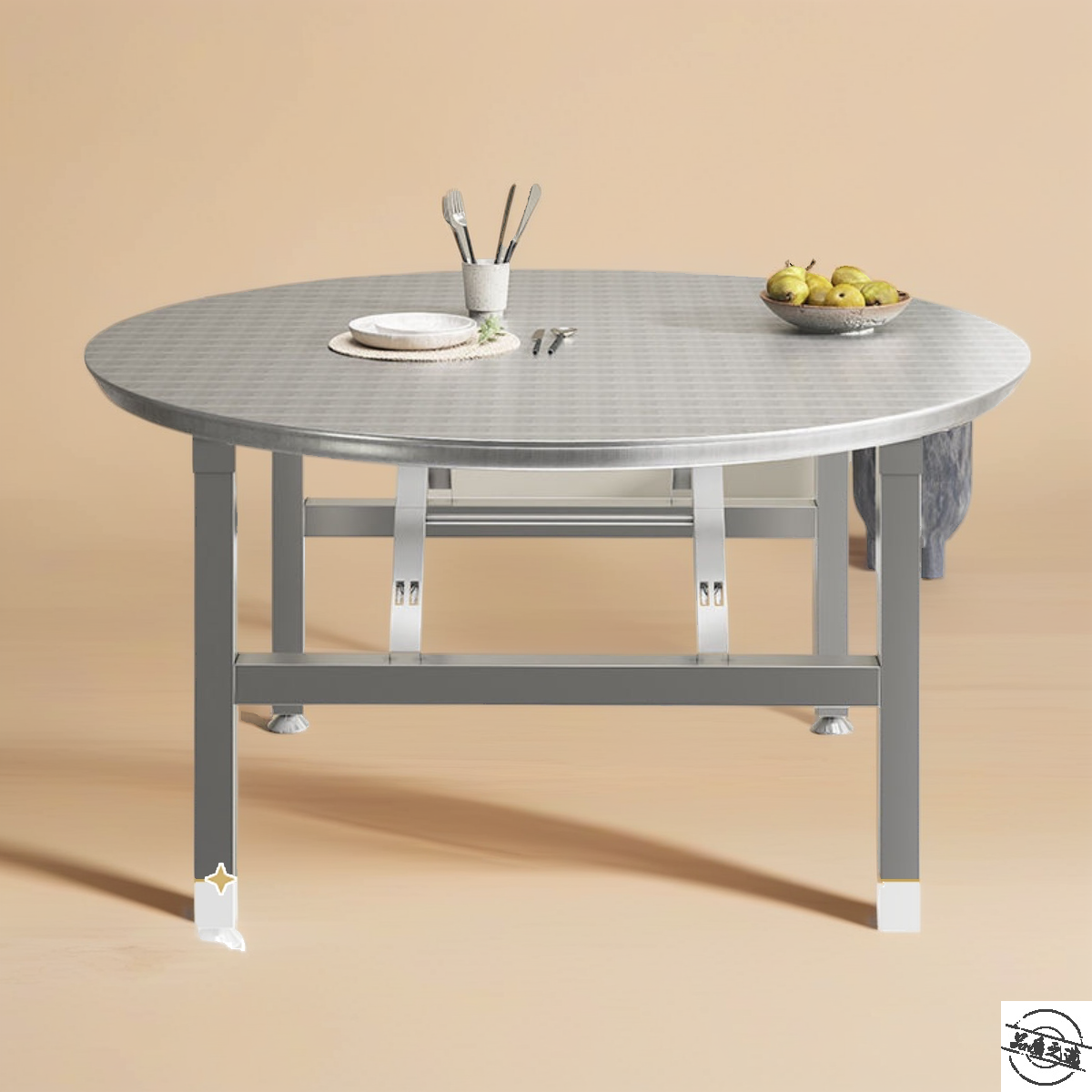 可折叠夜宵大排档烧烤大圆桌食堂加厚不锈钢餐桌流水席饭桌家用桌