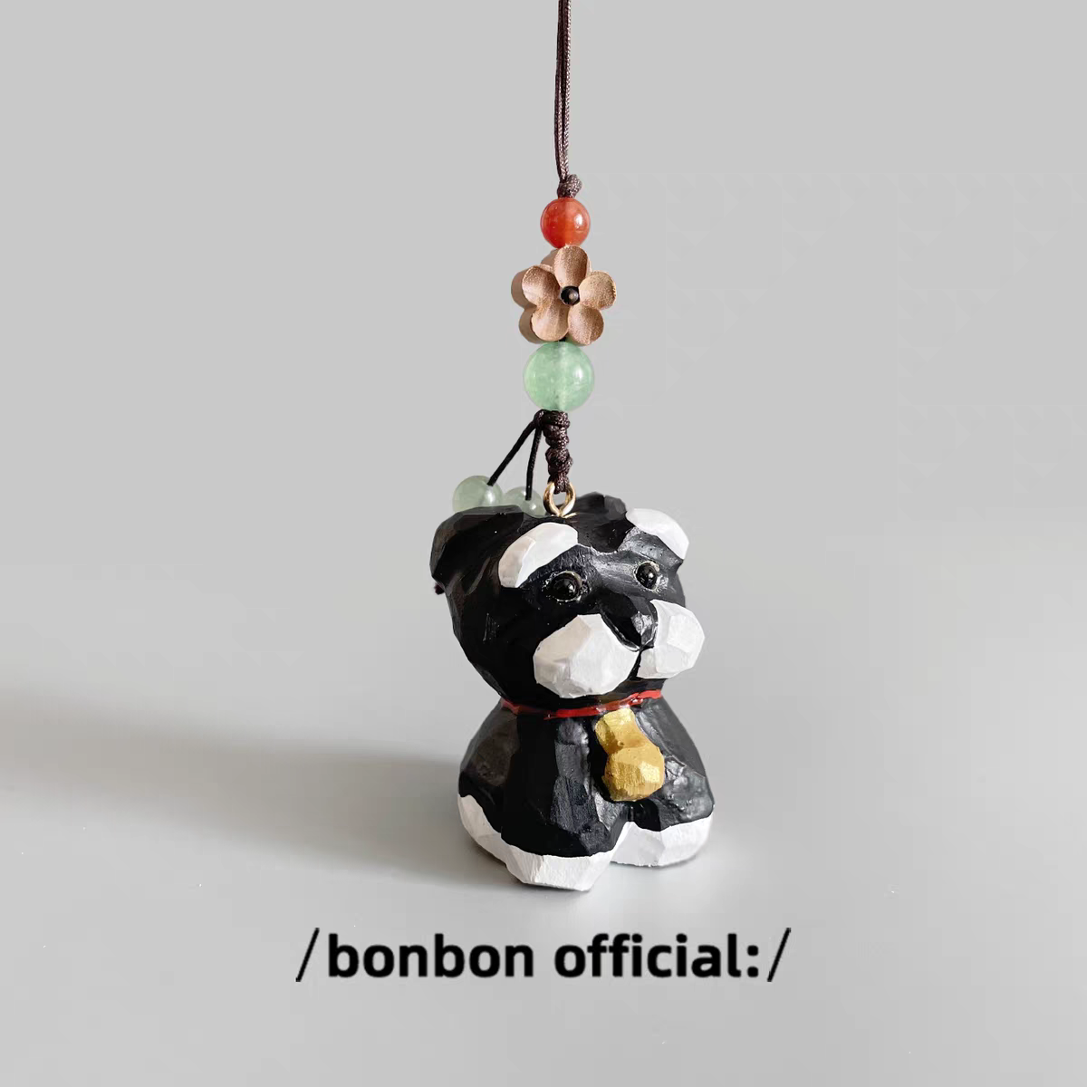 手工雕刻实木雪纳瑞手机链钥匙扣书包包挂件挂饰送朋友生日礼物