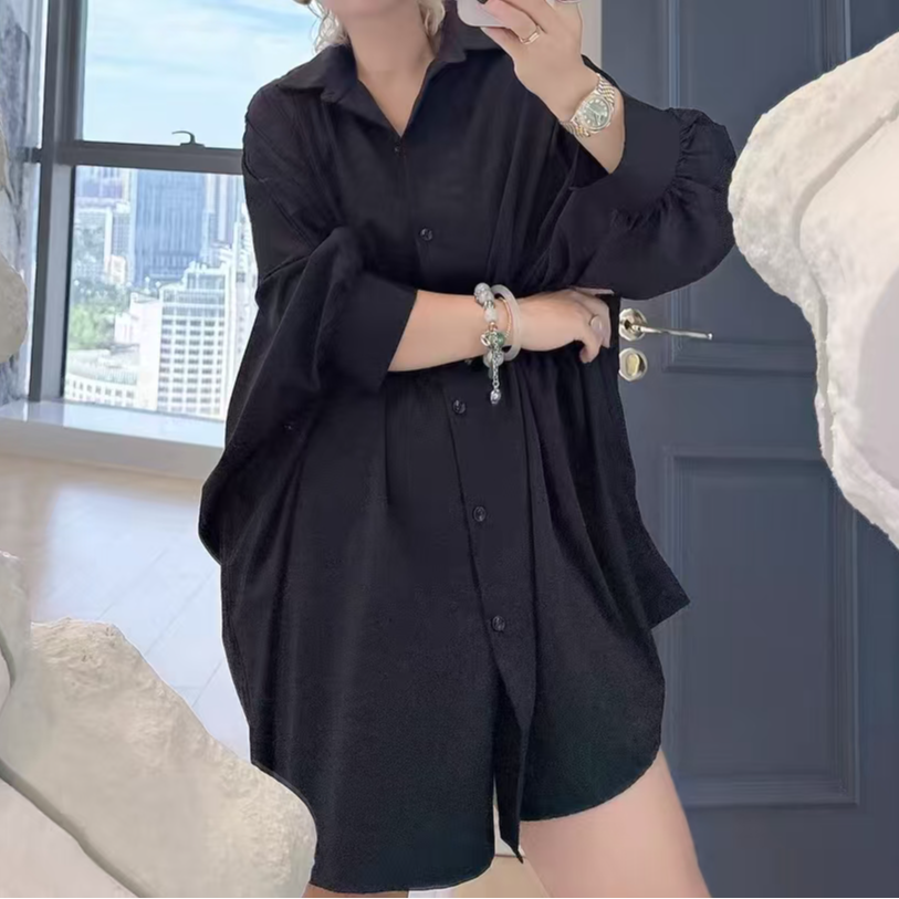 大码女装300斤胖MM时尚设计感极简风宽松气质衬衫08881