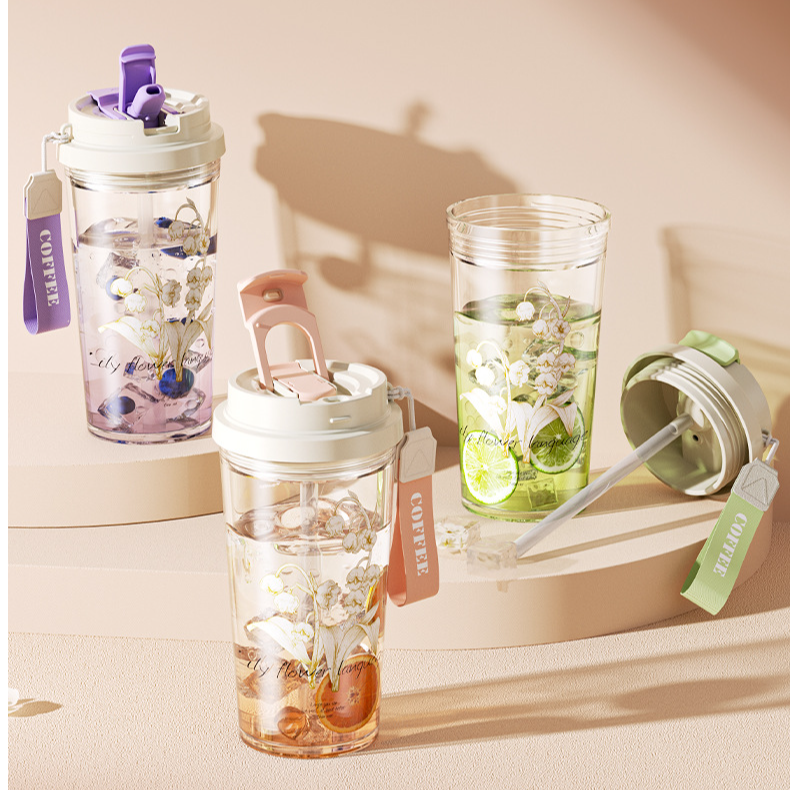 耐高温便携水杯新款女生高颜值随身杯子透明大容量便携吸管杯夏天