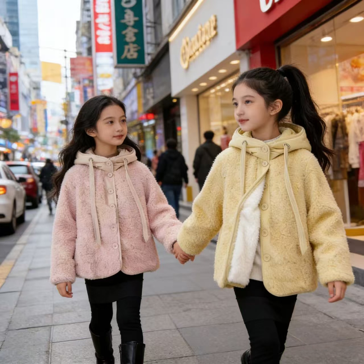 女童冬季新款加绒加厚保暖棉服女宝宝休闲保暖新款连帽外套