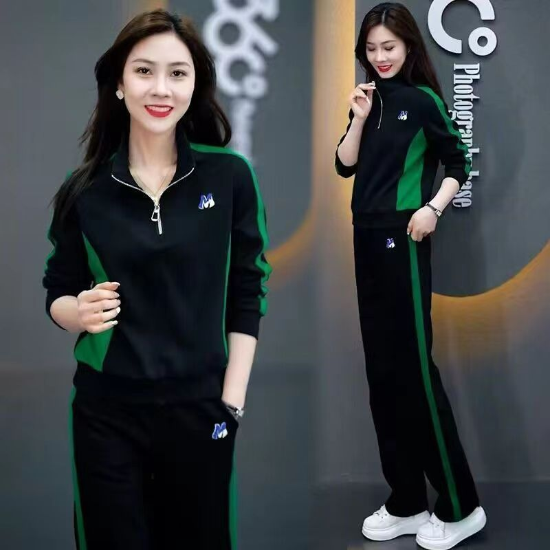 春秋季新款休闲运动套装女时尚气质减龄长袖百搭拼色运动休闲套装