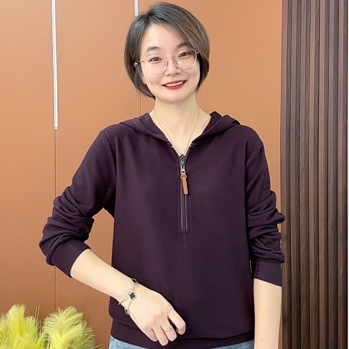 2025新款半拉链纯色连帽时尚洋气显瘦女士上衣H6611